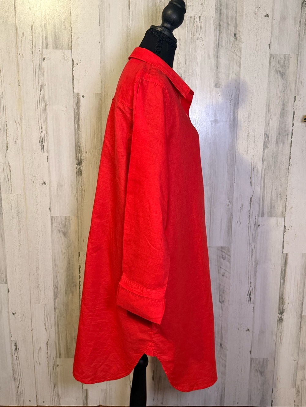 J.Crew Orange Red Linen Button-Down Long Shirt Dress Tunic Size XL - Picture 7 of 13